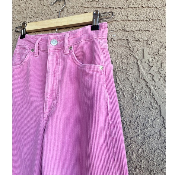 ZARA Bubblegum Pink Wide Leg High-Rise High Waisted Corduroy Pants Sz 0 Fit 00 - Picture 7 of 15